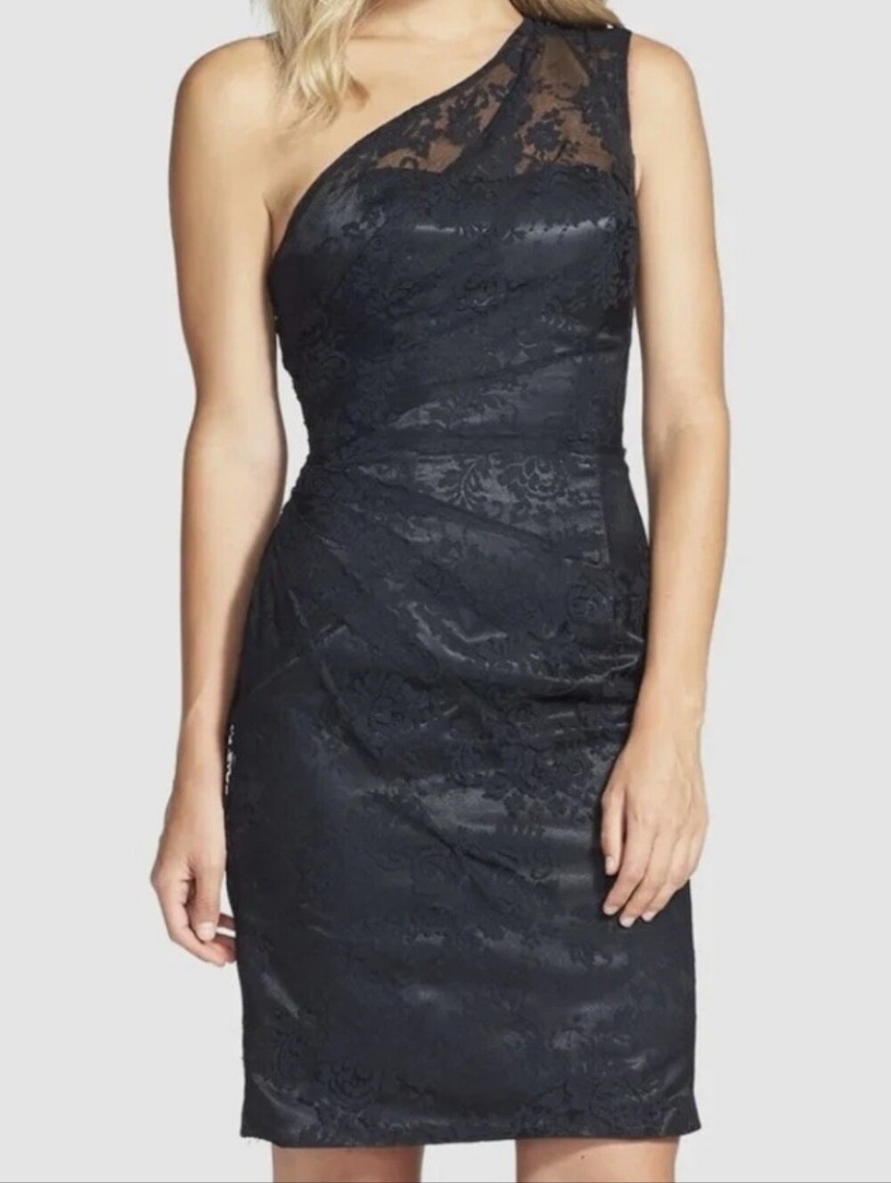 Monique Lhuillier Pleated One-Shoulder Women's Lace Dress - Size 2 - Picture 5 of 6